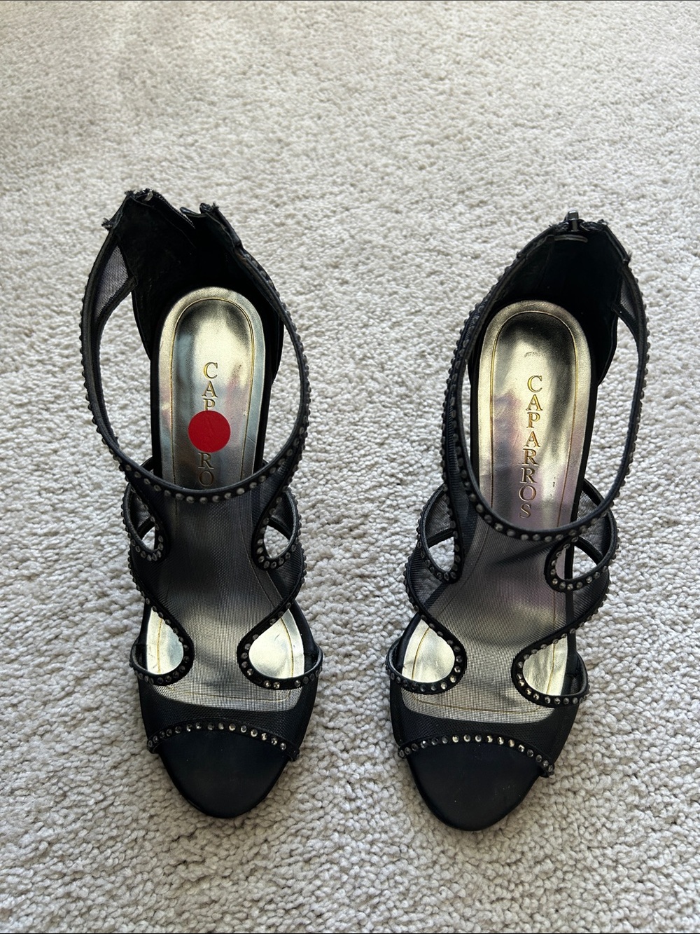 Caparros Black Studded Strappy Open-Toe Heels